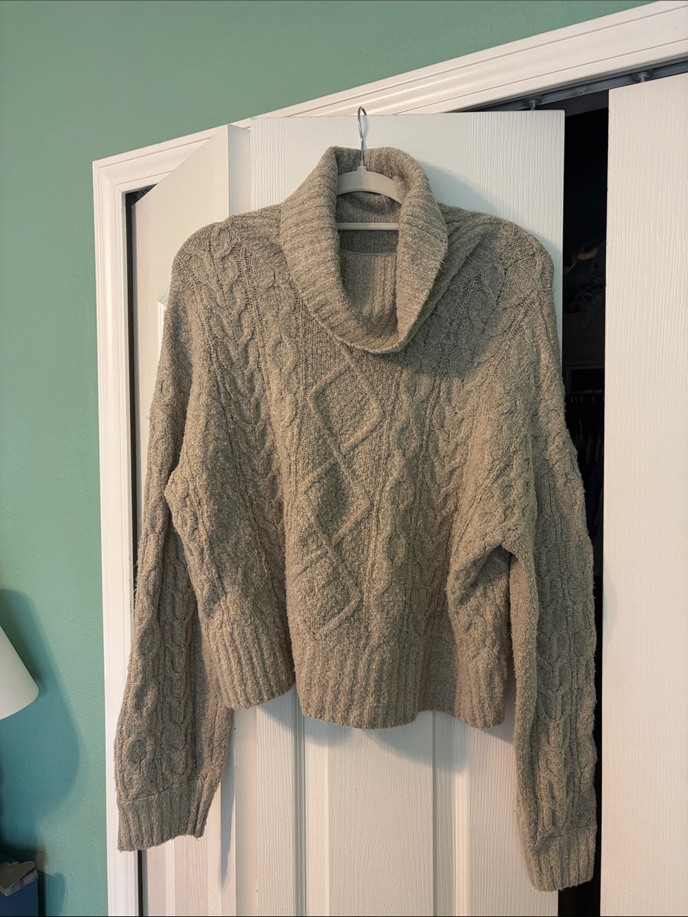 RD Style Cable Knit Cowlneck Sweater - Beige